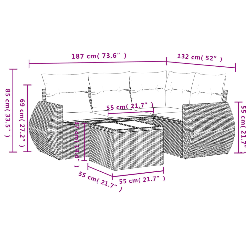 vidaXL Set canapele de grădină cu perne, 5 piese, bej, poliratan vidaXL Set canapele de grădină cu perne, 5 piese, bej, poliratan