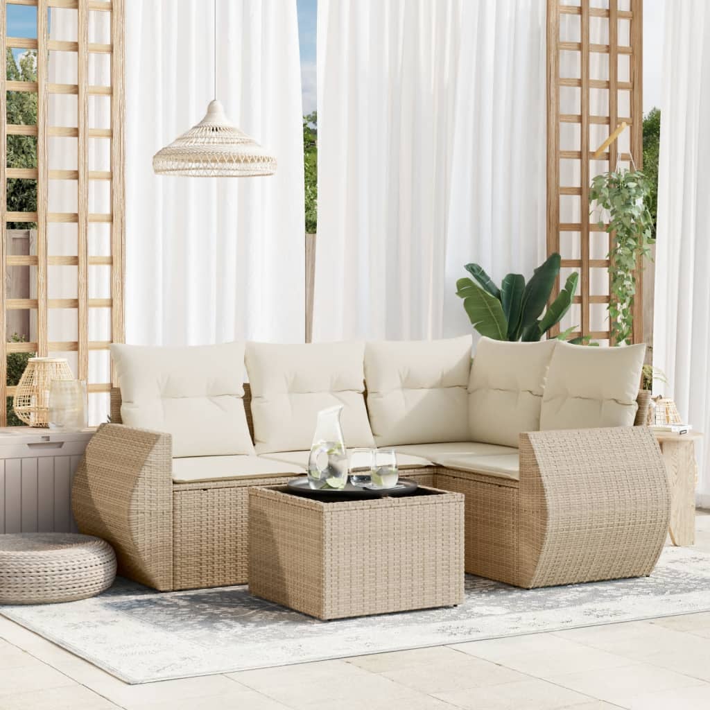 vidaXL Set canapele de grădină cu perne, 5 piese, bej, poliratan vidaXL Set canapele de grădină cu perne, 5 piese, bej, poliratan