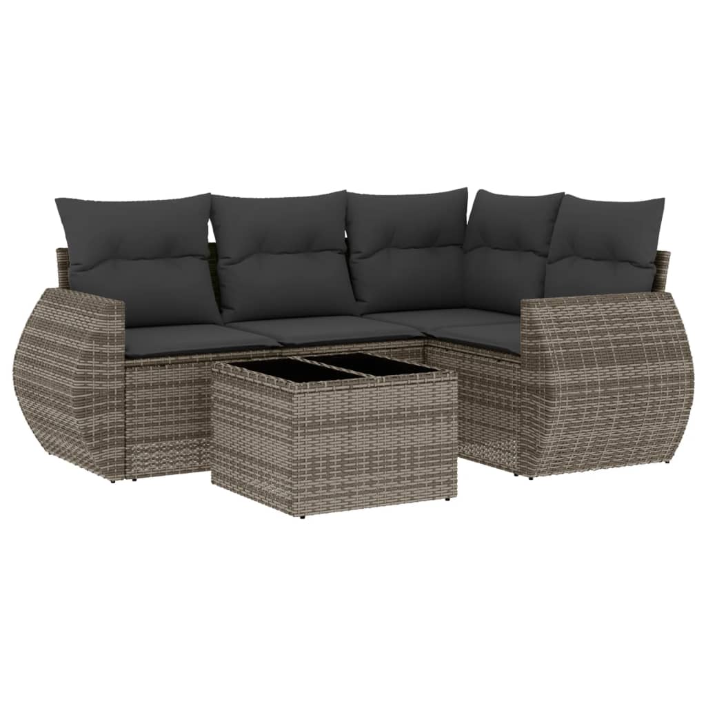 vidaXL Set canapea de grădină cu perne, 5 piese, gri, poliratan vidaXL Set canapea de grădină cu perne, 5 piese, gri, poliratan