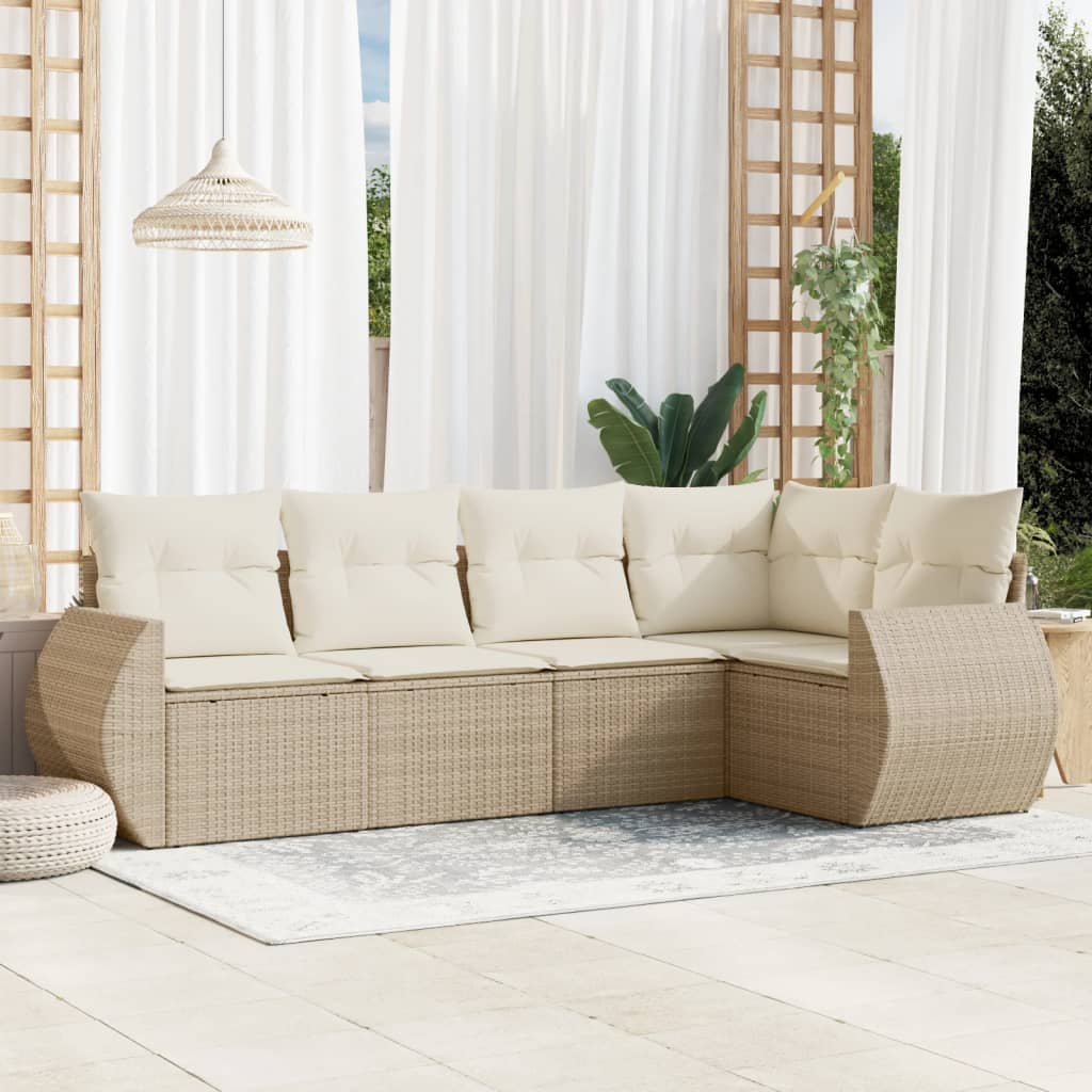 vidaXL Set canapele de grădină cu perne, 5 piese, bej, poliratan vidaXL Set canapele de grădină cu perne, 5 piese, bej, poliratan