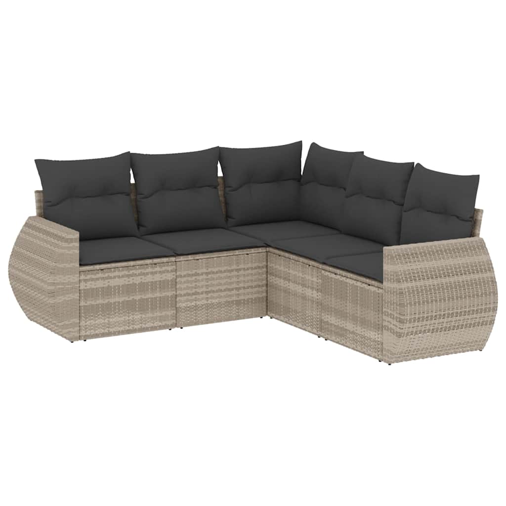 vidaXL Set canapele de grădină cu perne, 5 piese gri deschis poliratan
