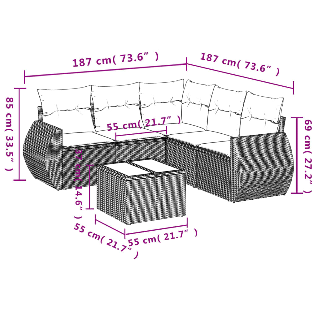 vidaXL Set mobilier grădină cu perne, 6 piese, gri, poliratan