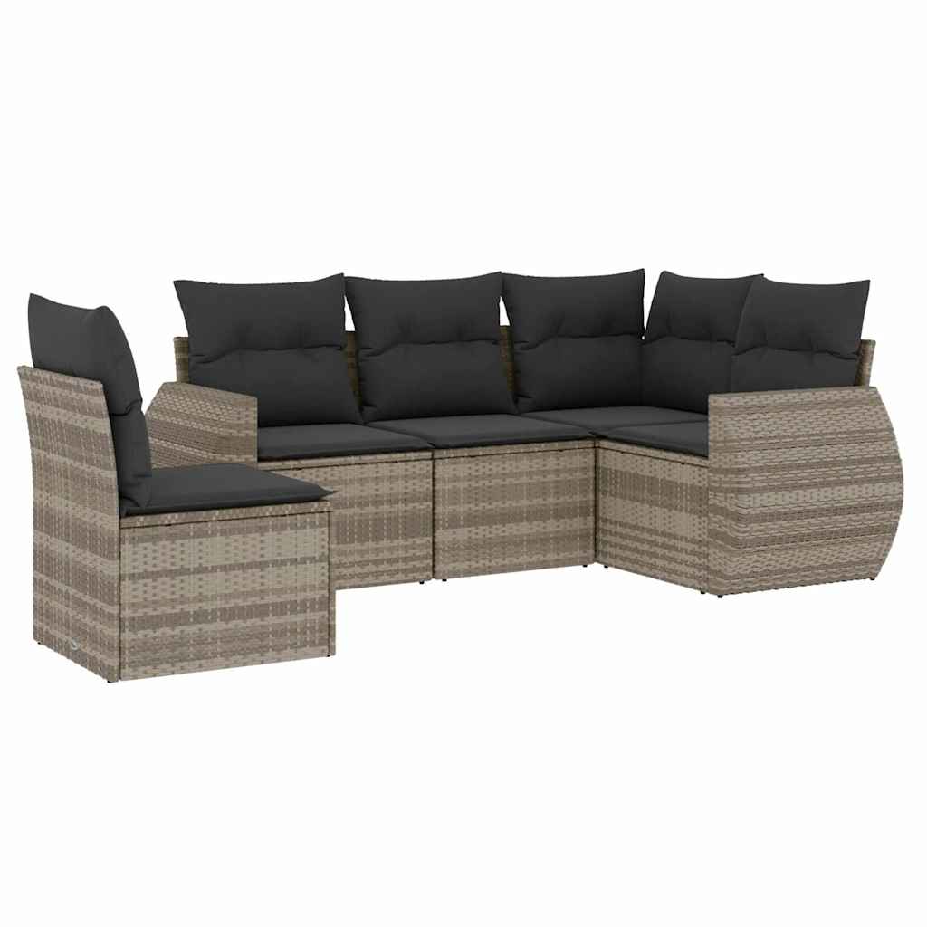 vidaXL Set canapele de grădină cu perne, 5 piese gri deschis poliratan