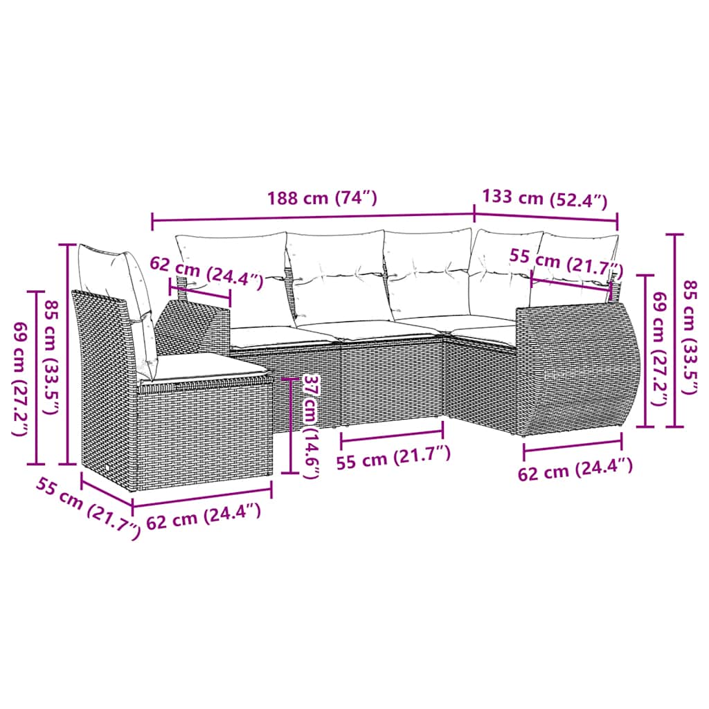vidaXL Set canapele de grădină cu perne, 5 piese gri deschis poliratan