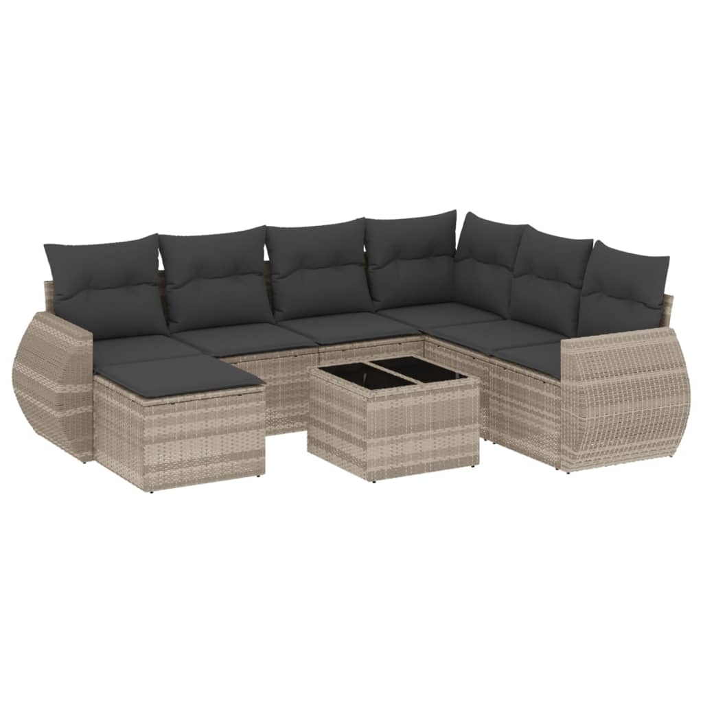 vidaXL Set mobilier de grădină cu perne, 8 piese gri deschis poliratan vidaXL Set mobilier de grădină cu perne, 8 piese gri deschis poliratan