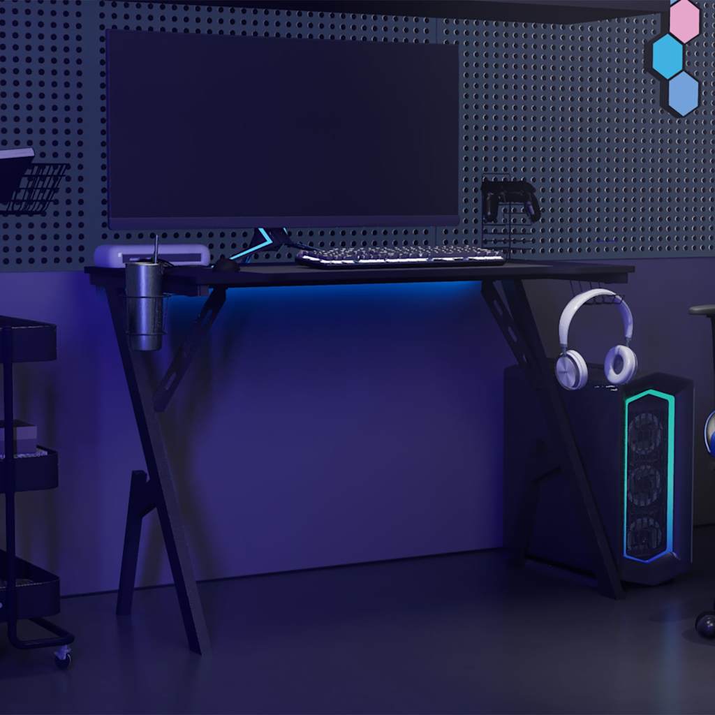 vidaXL Birou de gaming cu picioare formă Y, negru, 110x60x75 cm