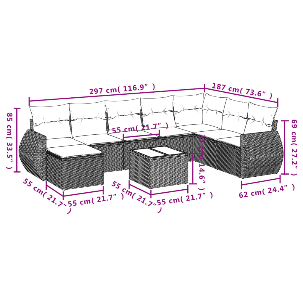 vidaXL Set mobilier de grădină cu perne, 8 piese, negru, poliratan vidaXL Set mobilier de grădină cu perne, 8 piese, negru, poliratan