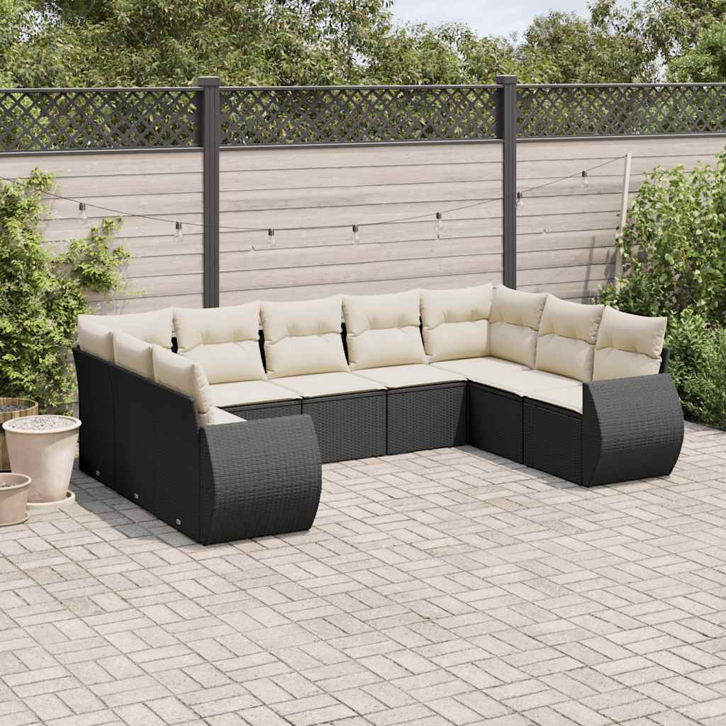 vidaXL Set mobilier de grădină cu perne, 9 piese, negru, poliratan vidaXL Set mobilier de grădină cu perne, 9 piese, negru, poliratan