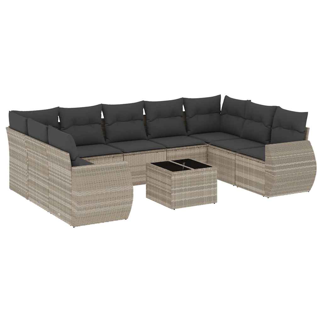 vidaXL Set canapele de grădină cu perne 10 piese gri deschis poliratan vidaXL Set canapele de grădină cu perne 10 piese gri deschis poliratan