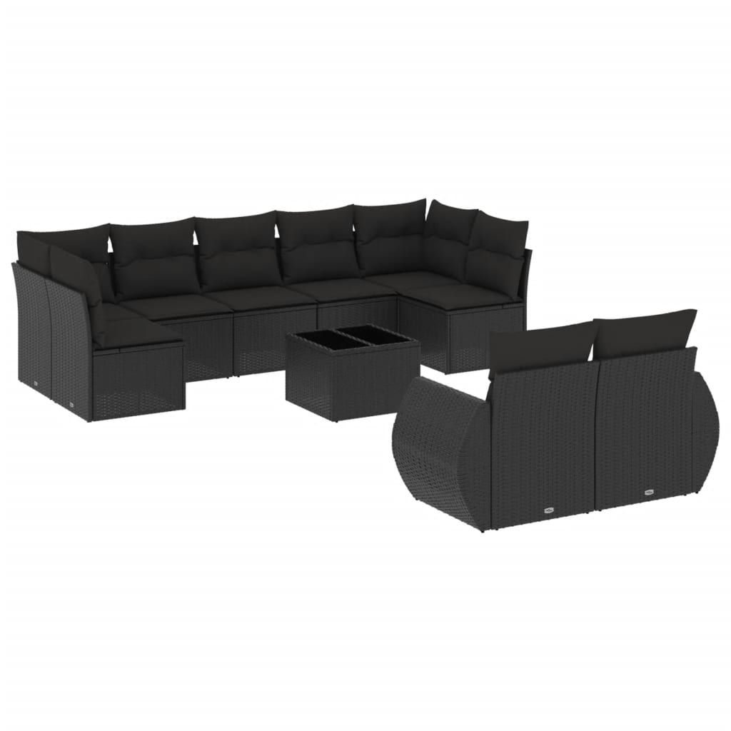 vidaXL Set canapele de grădină cu perne, 10 piese, negru, poliratan vidaXL Set canapele de grădină cu perne, 10 piese, negru, poliratan