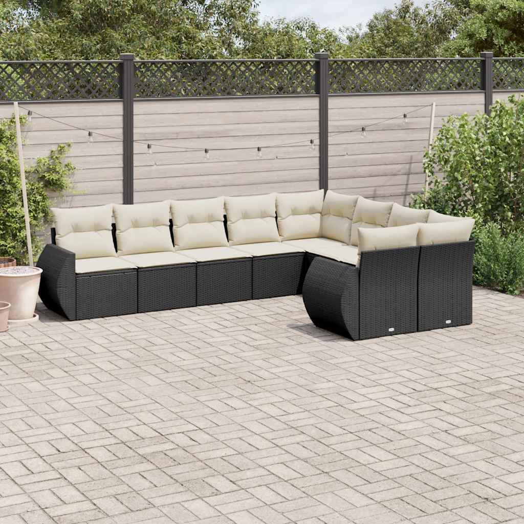 vidaXL Set mobilier de grădină cu perne, 9 piese, negru, poliratan vidaXL Set mobilier de grădină cu perne, 9 piese, negru, poliratan