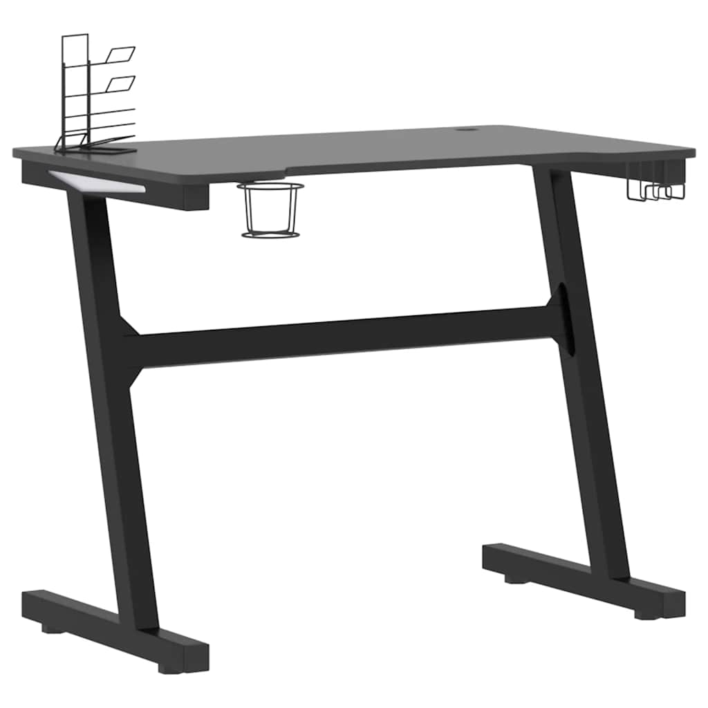 vidaXL Birou de gaming LED cu picioare în formă de Z negru 90x60x75 cm