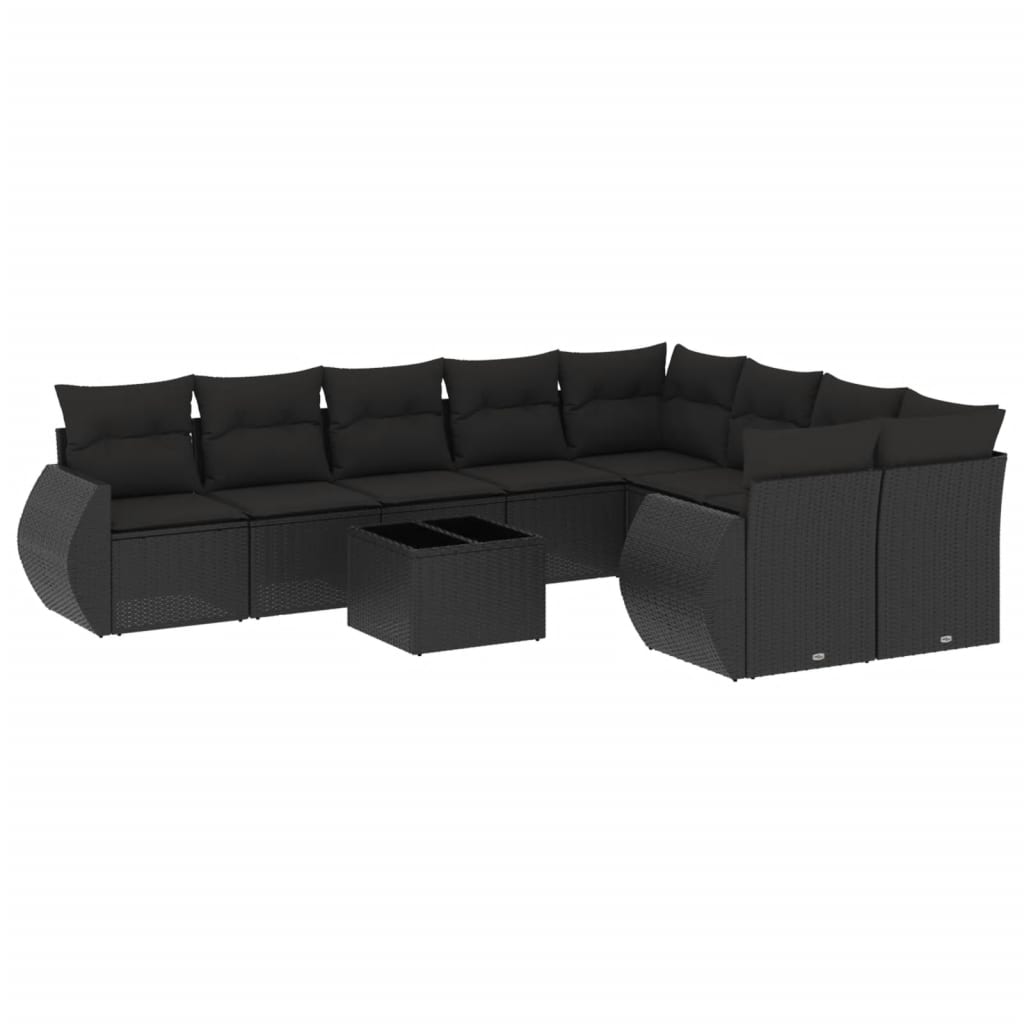 vidaXL Set canapele de grădină cu perne, 10 piese, negru, poliratan