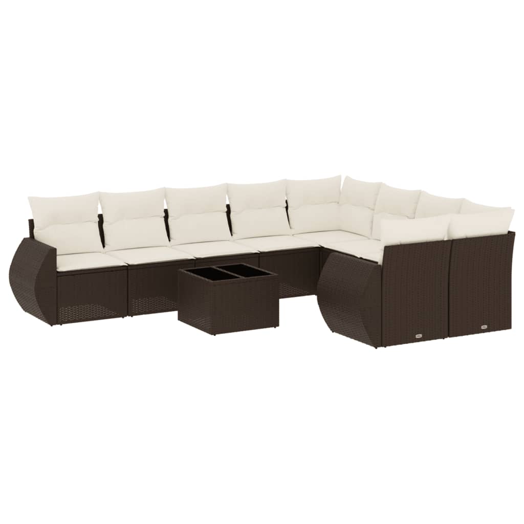 vidaXL Set canapele de grădină cu perne, 10 piese, maro, poliratan