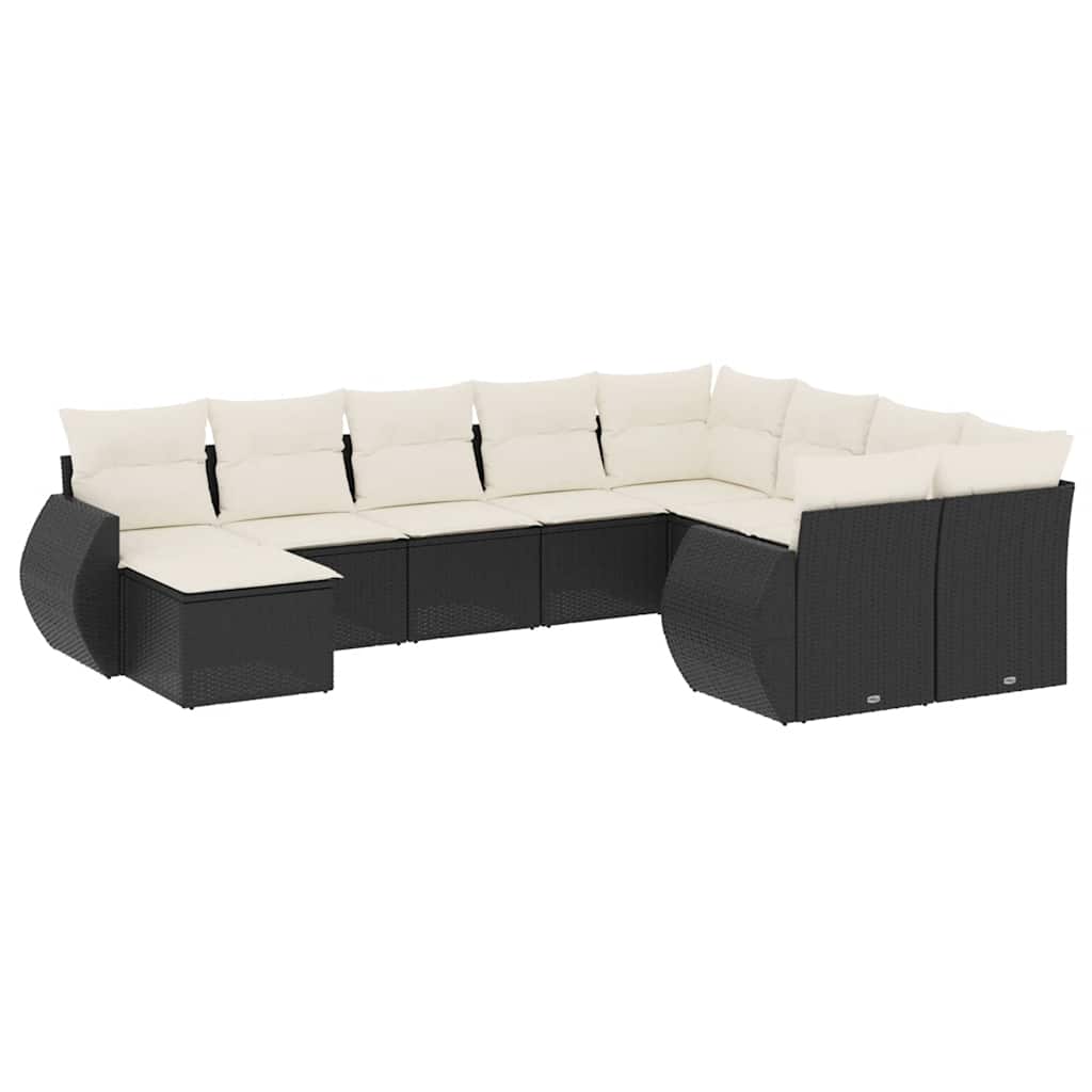 vidaXL Set canapele de grădină cu perne, 10 piese, negru, poliratan