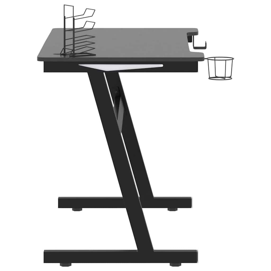 vidaXL Birou de gaming cu picioare formă Z, negru, 110x60x75 cm, LED