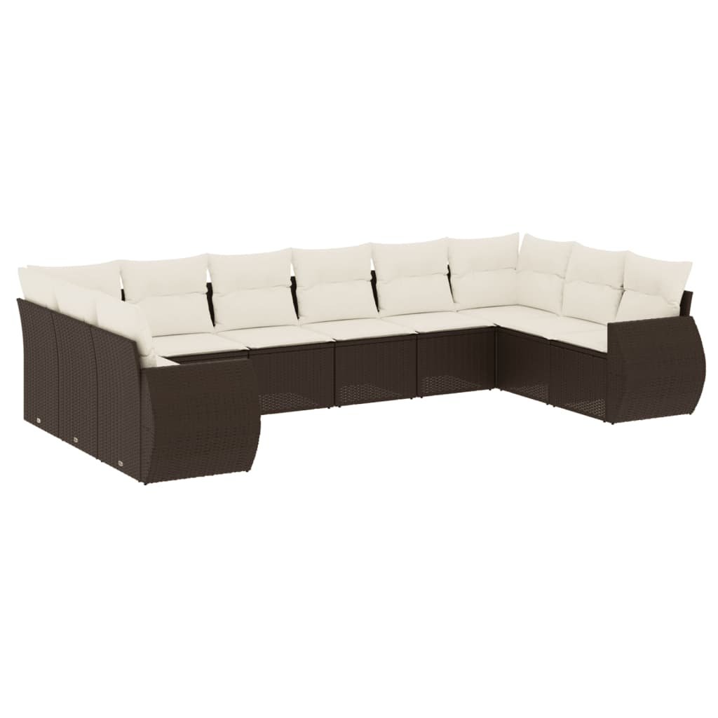 vidaXL Set canapele de grădină cu perne, 10 piese, maro, poliratan