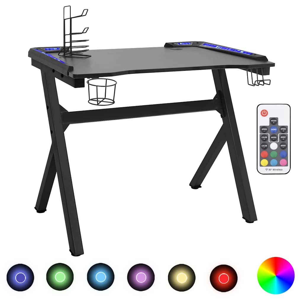 vidaXL Birou de gaming LED cu picioare în formă de Y negru 90x60x75 cm vidaXL Birou de gaming LED cu picioare în formă de Y negru 90x60x75 cm