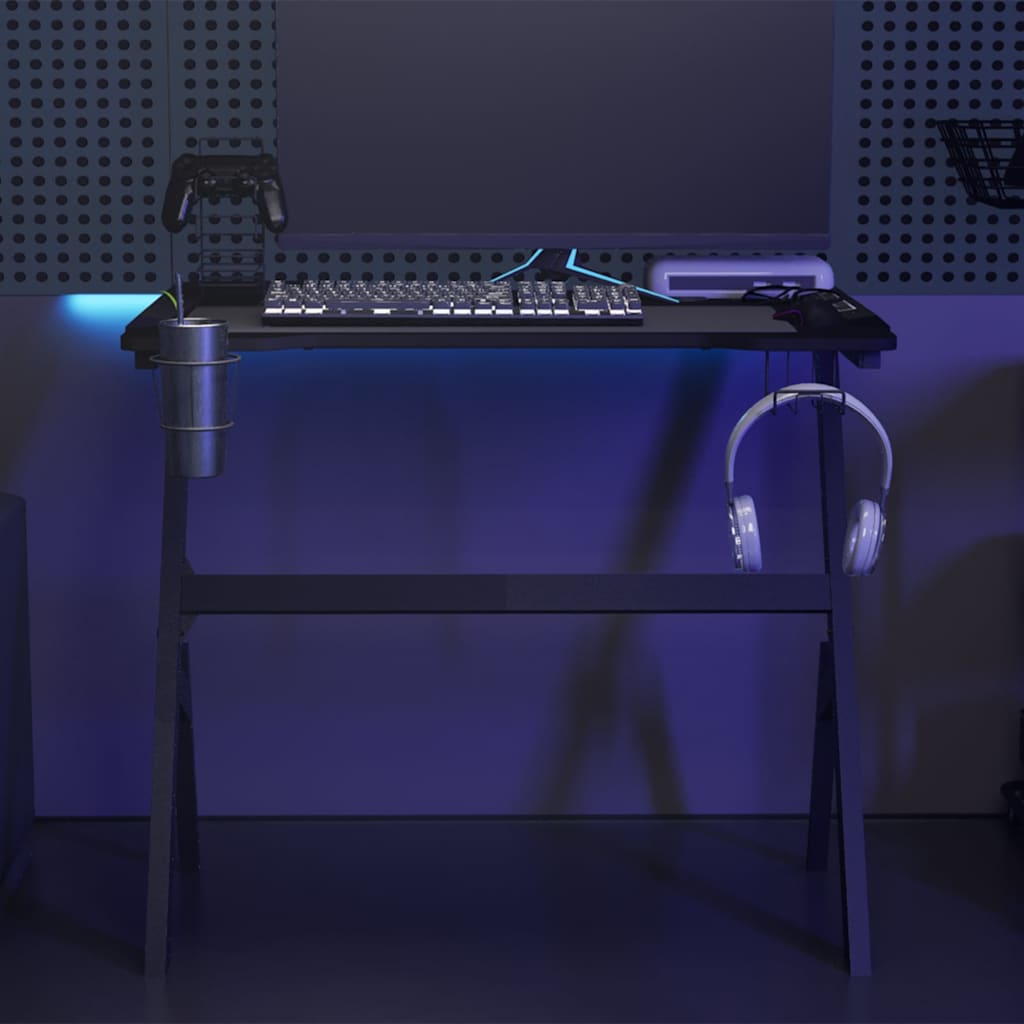 vidaXL Birou de gaming LED cu picioare în formă de Y negru 90x60x75 cm vidaXL Birou de gaming LED cu picioare în formă de Y negru 90x60x75 cm