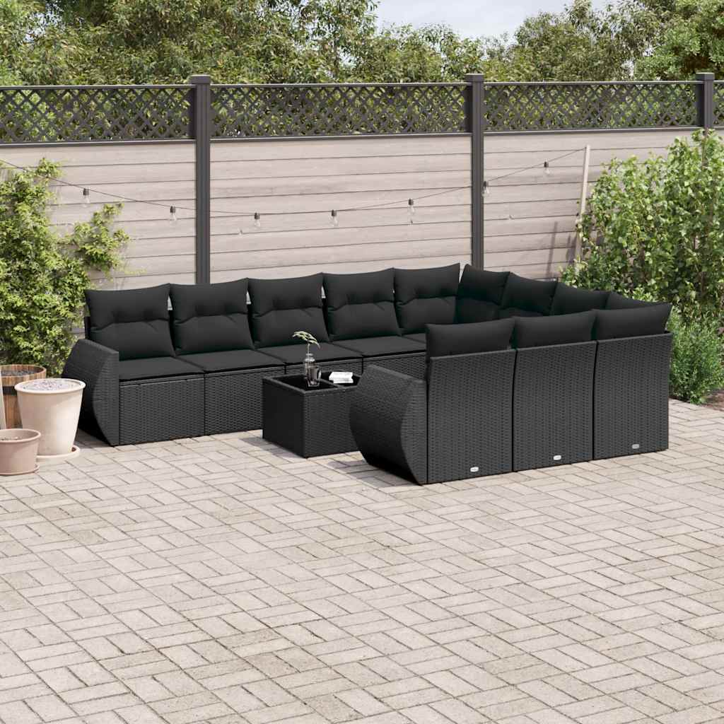 vidaXL Set canapele de grădină cu perne, 11 piese, negru, poliratan vidaXL Set canapele de grădină cu perne, 11 piese, negru, poliratan