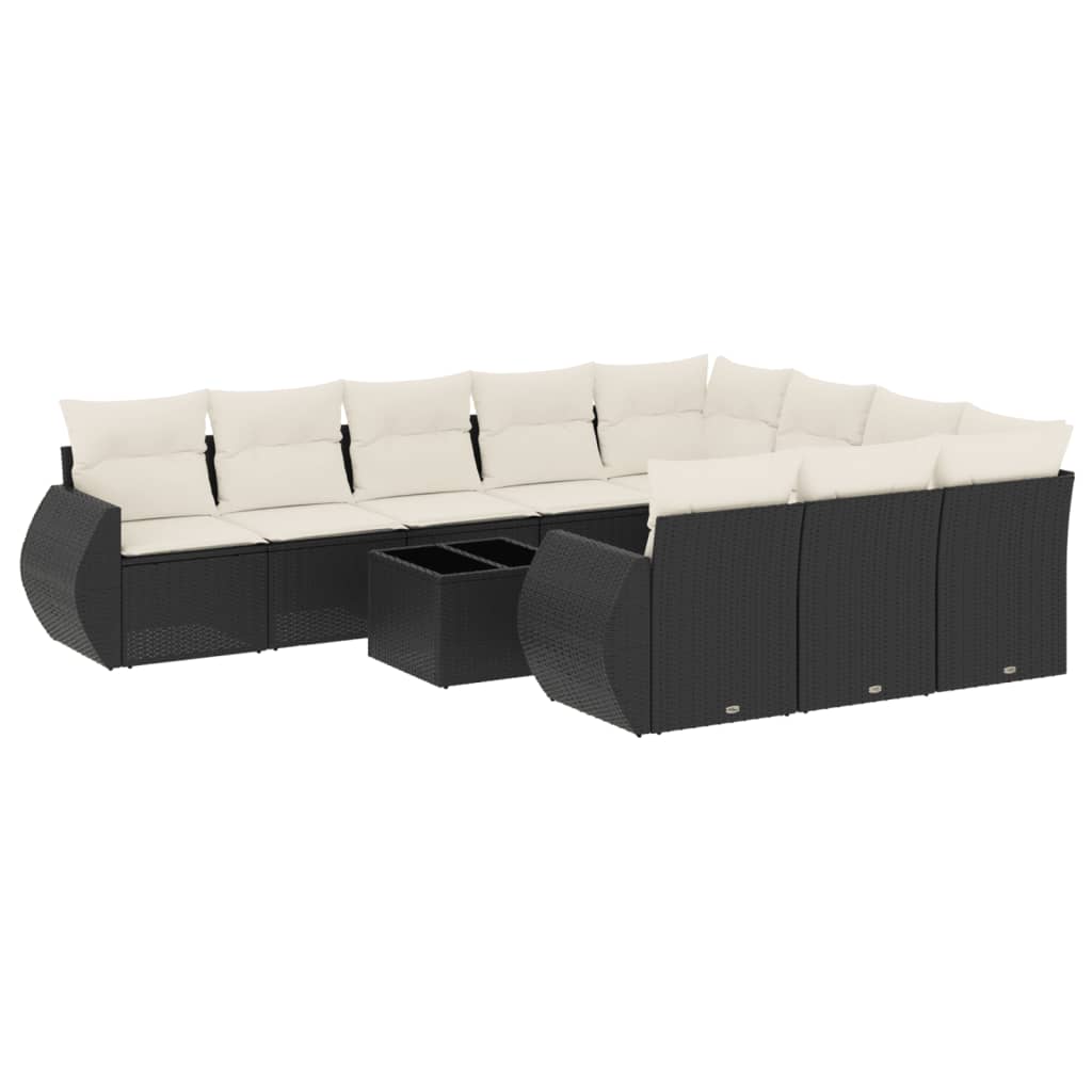 vidaXL Set canapele de grădină cu perne, 11 piese, negru, poliratan