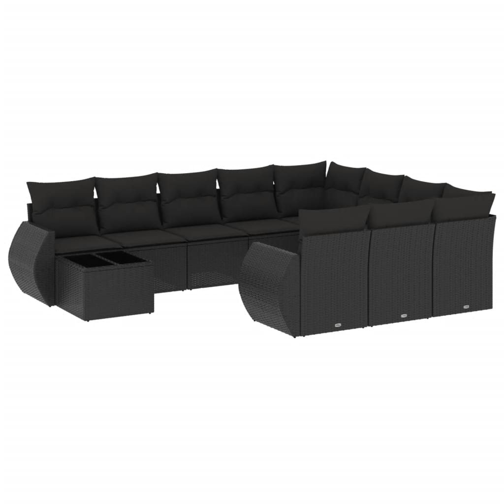 vidaXL Set canapele de grădină cu perne, 11 piese, negru, poliratan vidaXL Set canapele de grădină cu perne, 11 piese, negru, poliratan