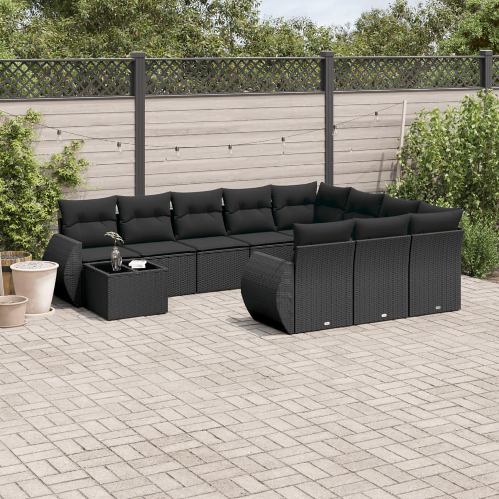 vidaXL Set canapele de grădină cu perne, 11 piese, negru, poliratan vidaXL Set canapele de grădină cu perne, 11 piese, negru, poliratan