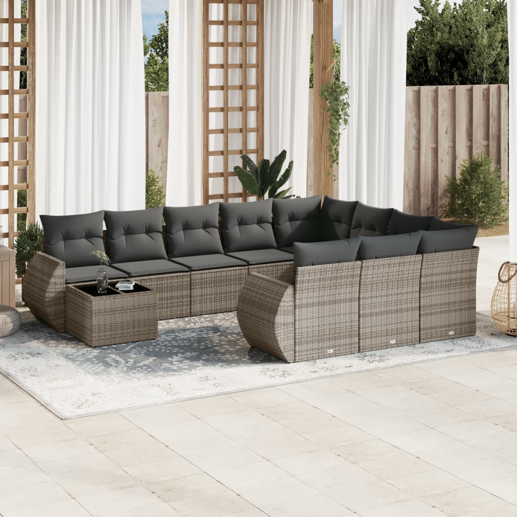 vidaXL Set canapele de grădină cu perne, 11 piese, gri, poliratan vidaXL Set canapele de grădină cu perne, 11 piese, gri, poliratan