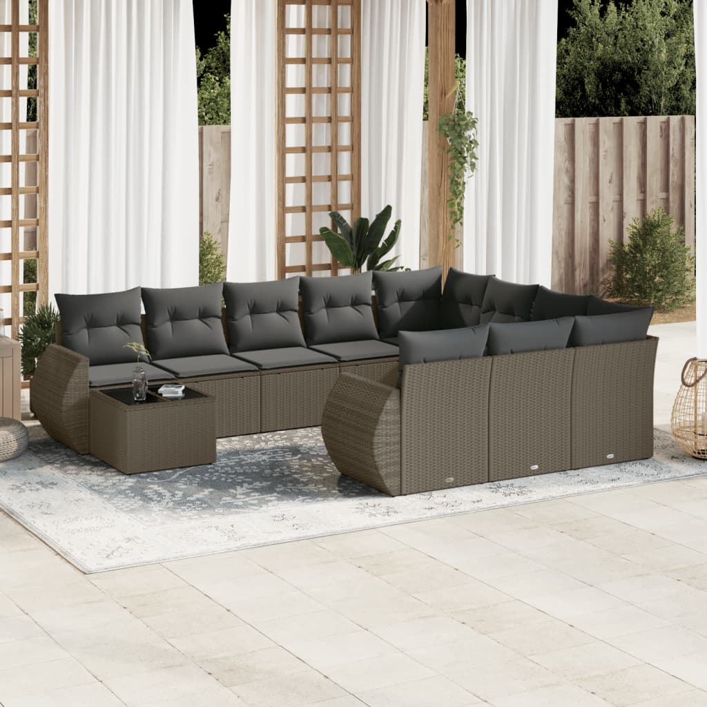 vidaXL Set canapele de grădină cu perne, 11 piese, gri, poliratan vidaXL Set canapele de grădină cu perne, 11 piese, gri, poliratan