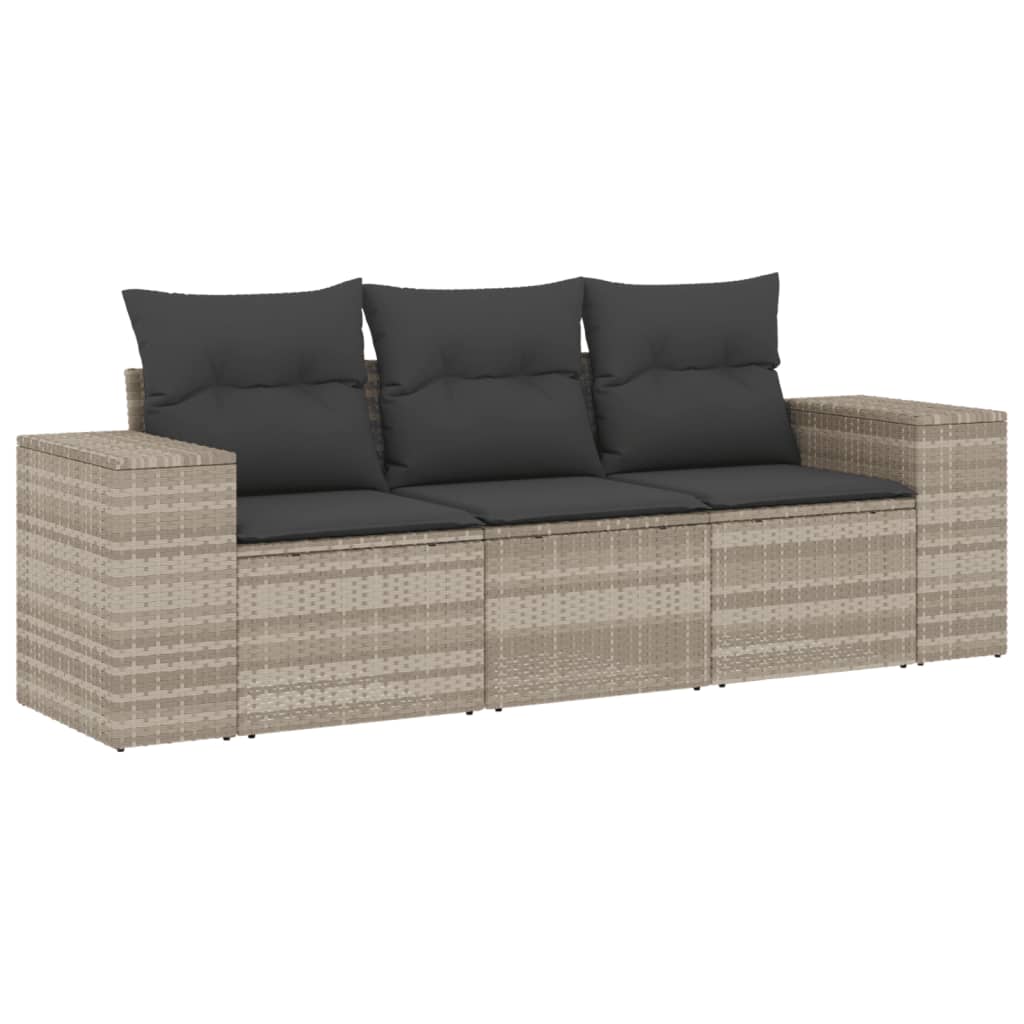 vidaXL Set canapele de grădină cu perne, 3 piese gri deschis poliratan vidaXL Set canapele de grădină cu perne, 3 piese gri deschis poliratan