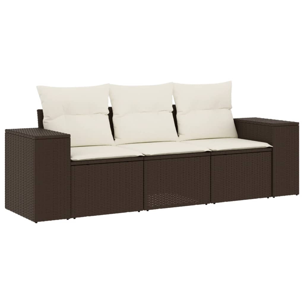 vidaXL Set canapele de grădină cu perne, 3 piese, maro, poliratan vidaXL Set canapele de grădină cu perne, 3 piese, maro, poliratan