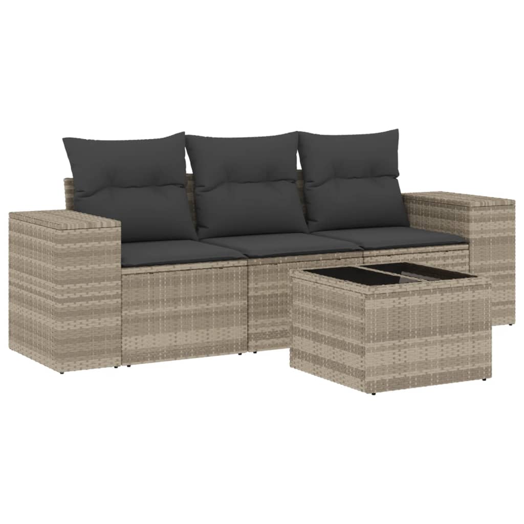 vidaXL Set canapea de grădină cu perne, 4 piese, gri deschis poliratan vidaXL Set canapea de grădină cu perne, 4 piese, gri deschis poliratan