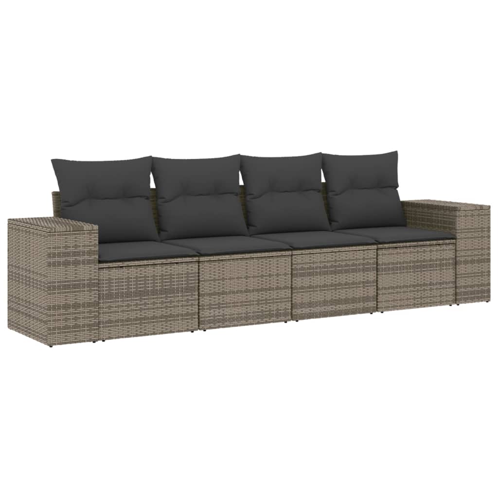 vidaXL Set canapea de grădină cu perne, 4 piese, gri, poliratan vidaXL Set canapea de grădină cu perne, 4 piese, gri, poliratan