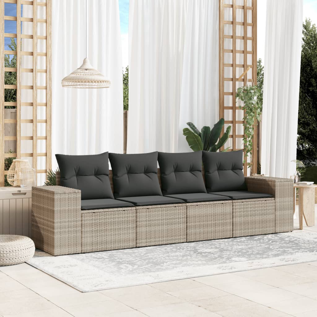vidaXL Set canapea de grădină cu perne, 4 piese, gri deschis poliratan vidaXL Set canapea de grădină cu perne, 4 piese, gri deschis poliratan