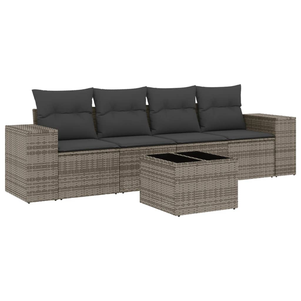 vidaXL Set canapea de grădină cu perne, 5 piese, gri, poliratan vidaXL Set canapea de grădină cu perne, 5 piese, gri, poliratan