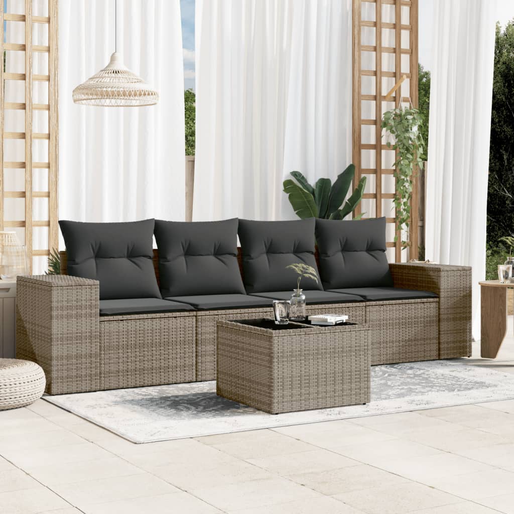 vidaXL Set canapea de grădină cu perne, 5 piese, gri, poliratan vidaXL Set canapea de grădină cu perne, 5 piese, gri, poliratan