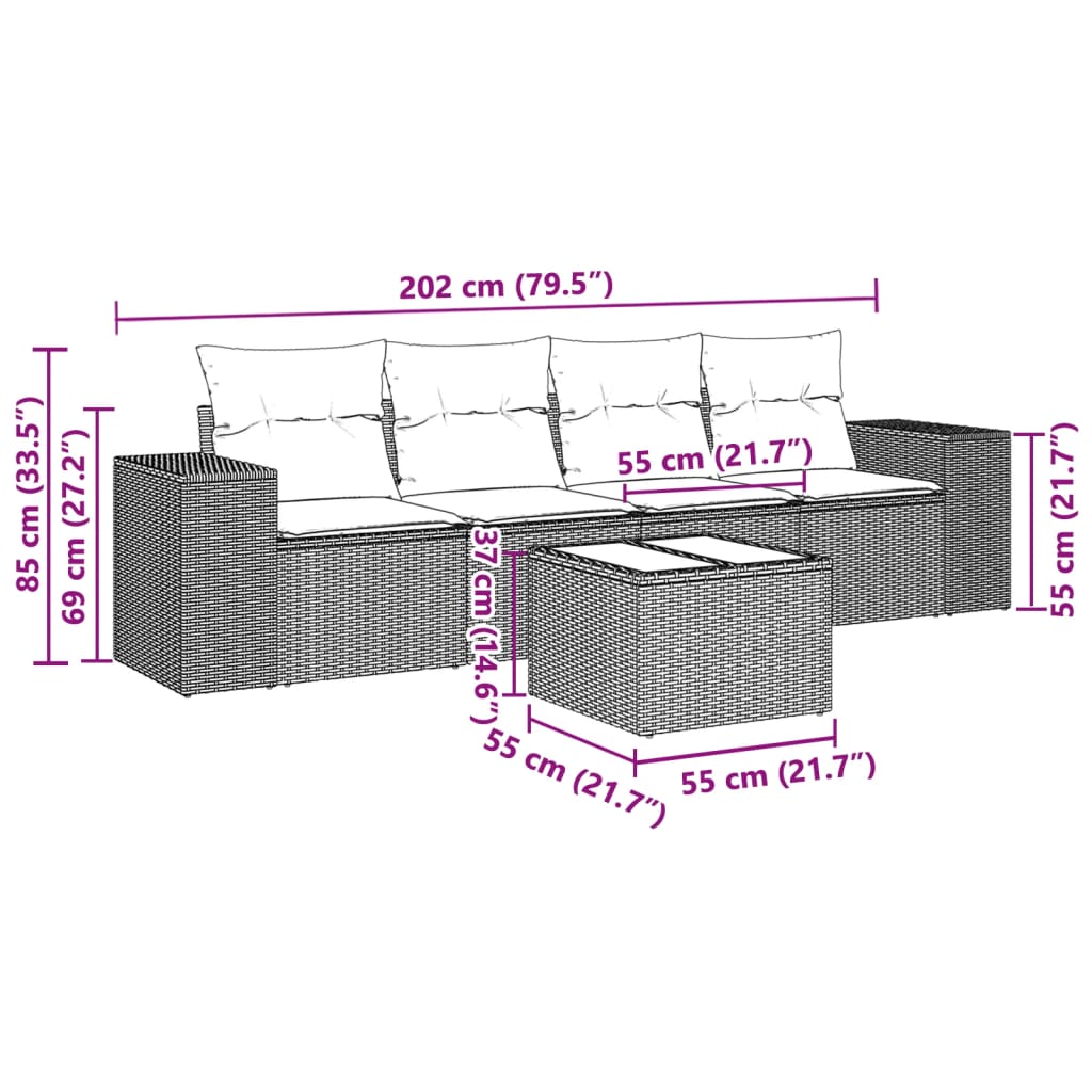 vidaXL Set canapele de grădină cu perne, 5 piese gri deschis poliratan