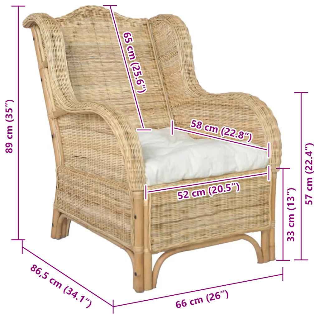 vidaXL Canapea cu pernă, ratan natural și in vidaXL Canapea cu pernă, ratan natural și in