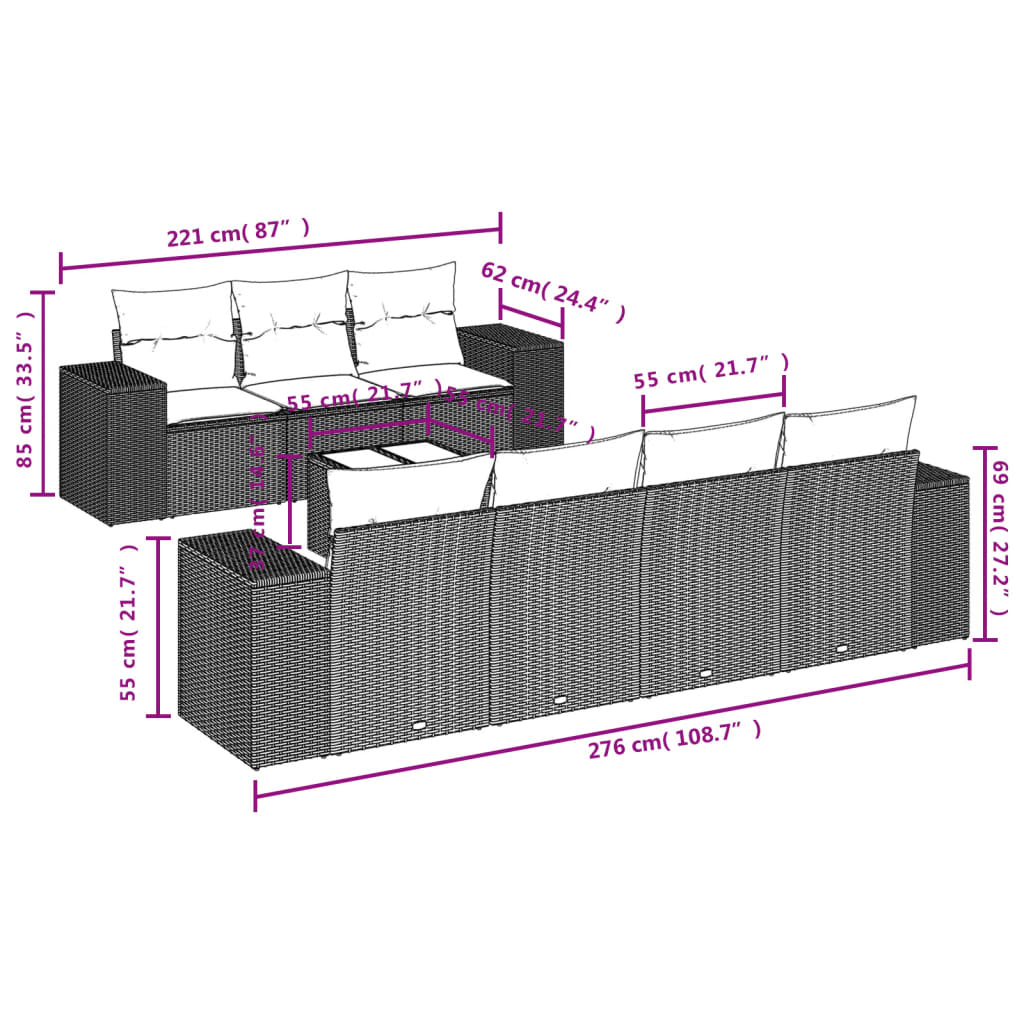 vidaXL Set mobilier de grădină cu perne, 8 piese, negru, poliratan vidaXL Set mobilier de grădină cu perne, 8 piese, negru, poliratan