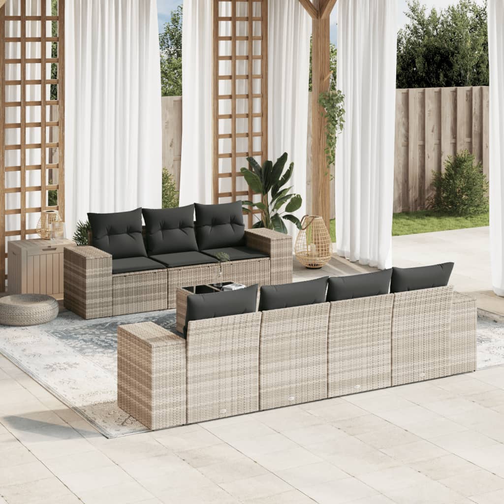 vidaXL Set mobilier de grădină cu perne, 8 piese gri deschis poliratan vidaXL Set mobilier de grădină cu perne, 8 piese gri deschis poliratan