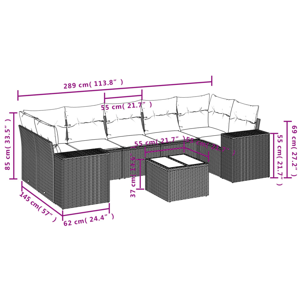 vidaXL Set mobilier de grădină cu perne, 8 piese, negru, poliratan vidaXL Set mobilier de grădină cu perne, 8 piese, negru, poliratan