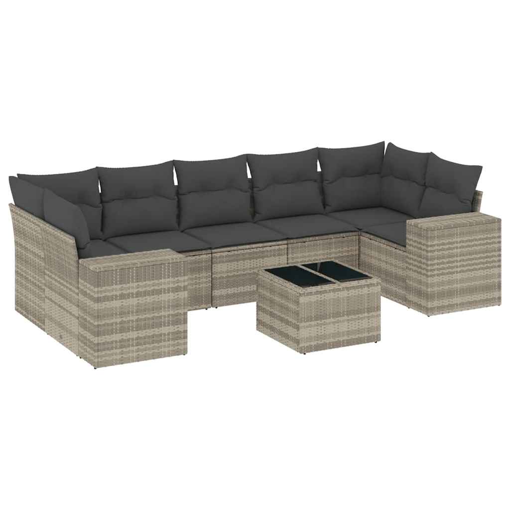 vidaXL Set mobilier de grădină cu perne, 8 piese gri deschis poliratan