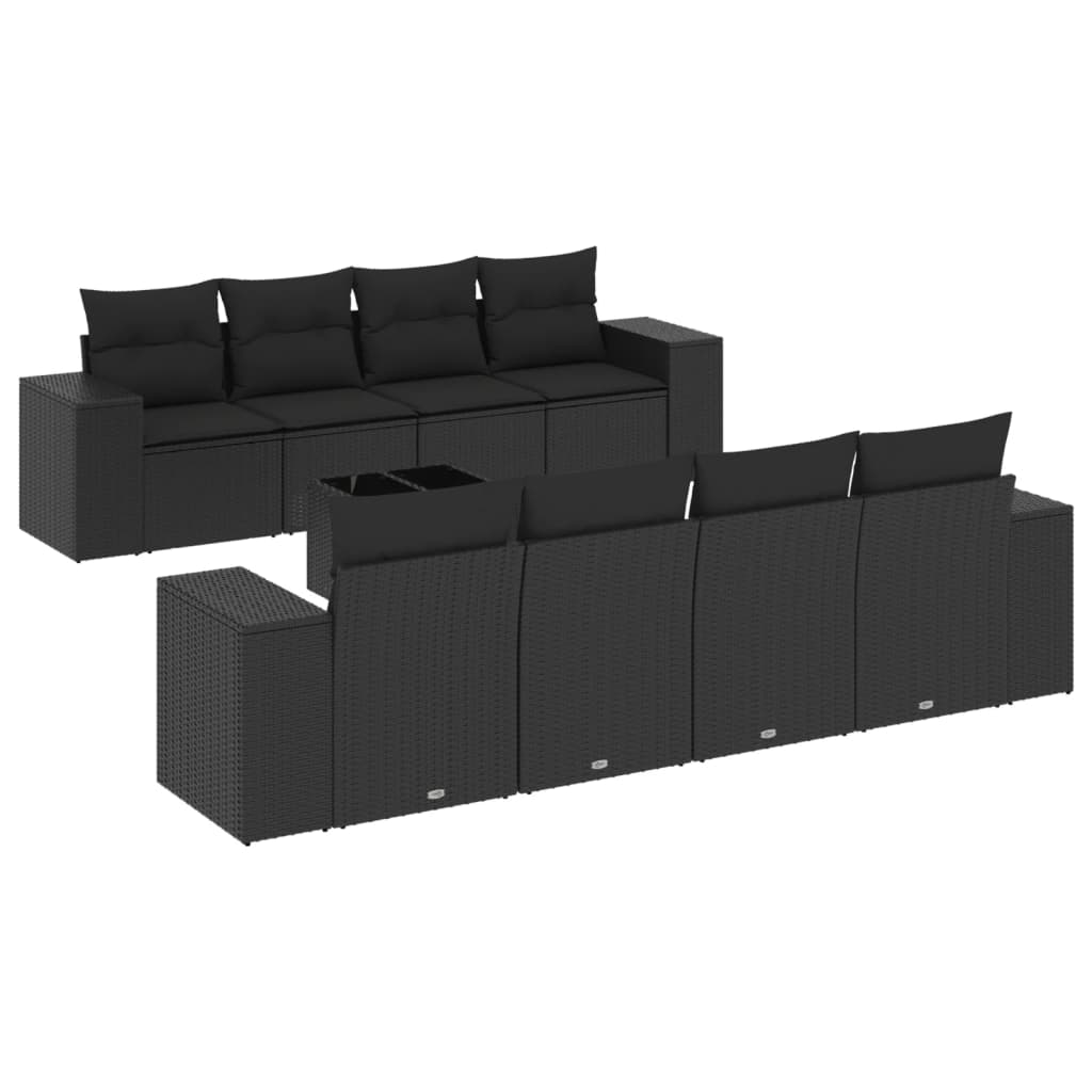 vidaXL Set mobilier de grădină cu perne, 9 piese, negru, poliratan vidaXL Set mobilier de grădină cu perne, 9 piese, negru, poliratan