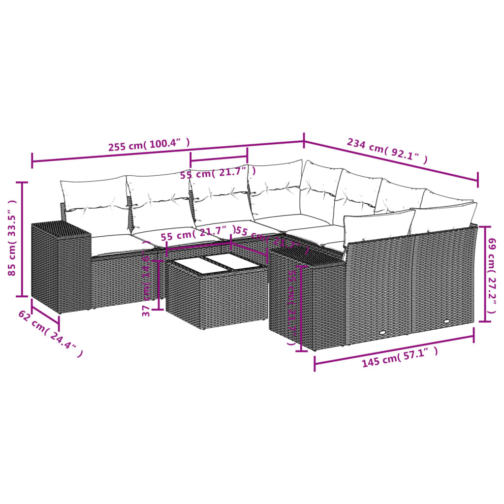 vidaXL Set mobilier de grădină cu perne, 9 piese, negru, poliratan vidaXL Set mobilier de grădină cu perne, 9 piese, negru, poliratan