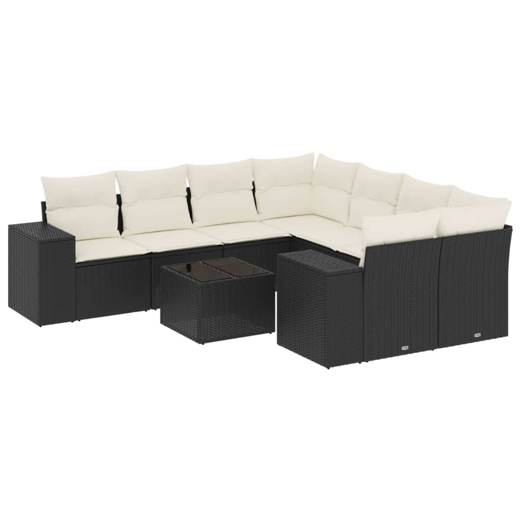 vidaXL Set mobilier de grădină cu perne, 9 piese, negru, poliratan