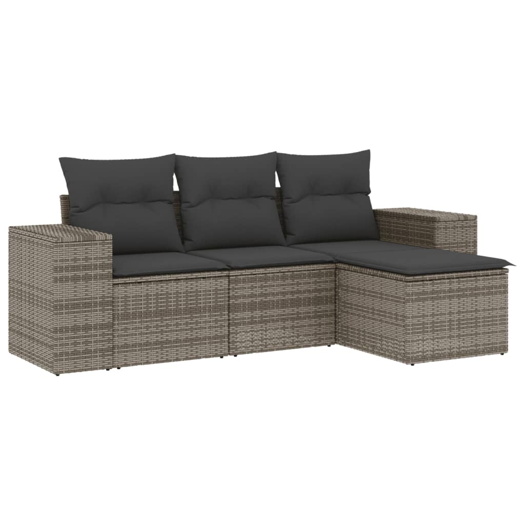 vidaXL Set canapea de grădină cu perne, 4 piese, gri, poliratan vidaXL Set canapea de grădină cu perne, 4 piese, gri, poliratan