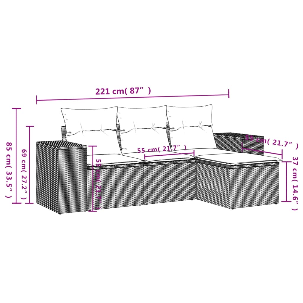 vidaXL Set canapea de grădină cu perne, 4 piese, gri deschis poliratan vidaXL Set canapea de grădină cu perne, 4 piese, gri deschis poliratan