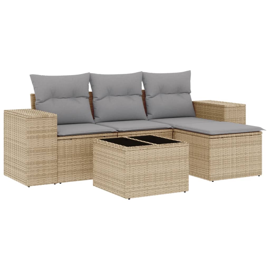 vidaXL Set canapele de grădină cu perne, 5 piese, bej, poliratan vidaXL Set canapele de grădină cu perne, 5 piese, bej, poliratan
