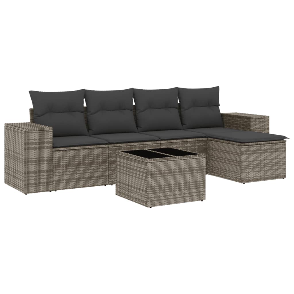 vidaXL Set mobilier grădină cu perne, 6 piese, gri, poliratan