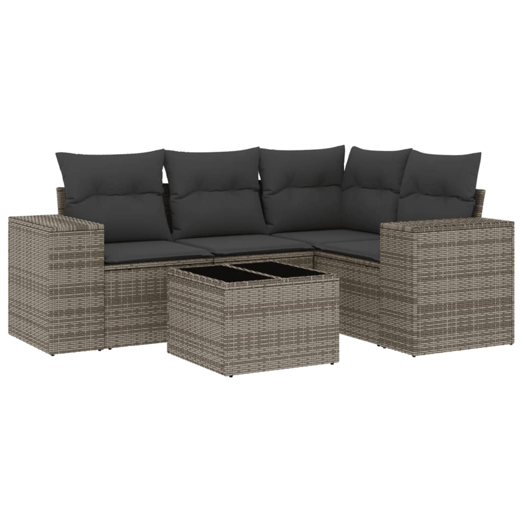 vidaXL Set canapea de grădină cu perne, 5 piese, gri, poliratan vidaXL Set canapea de grădină cu perne, 5 piese, gri, poliratan